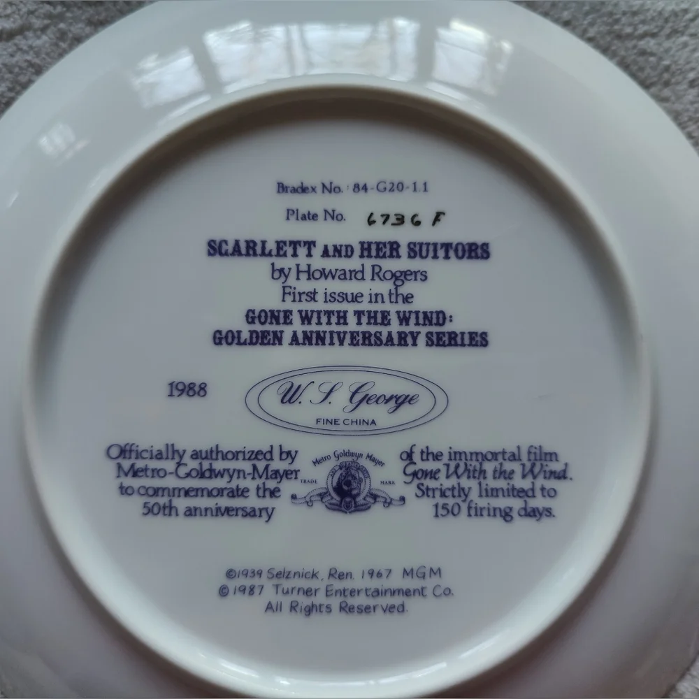Scarlett and Her Suitors Commemorative Plate. Golden Anniversary Series. 1988.
